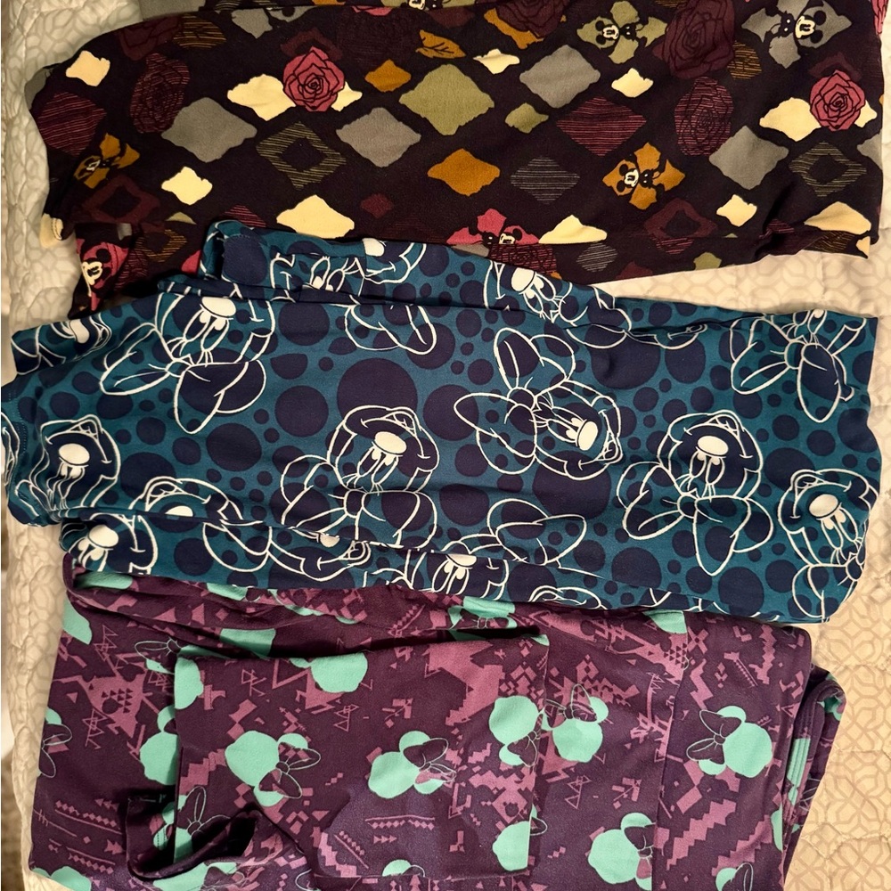LuLaRoe Women’s Disney Leggings - Purple, Blue, Black Patterns